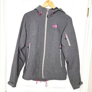 The North Face Women's Hyvent Softshell Jacket Hooded Grey Pink Accents Size S